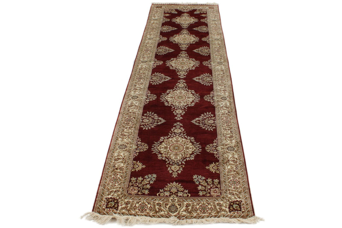 3x10 Red and Ivory Turkish Silk Rug