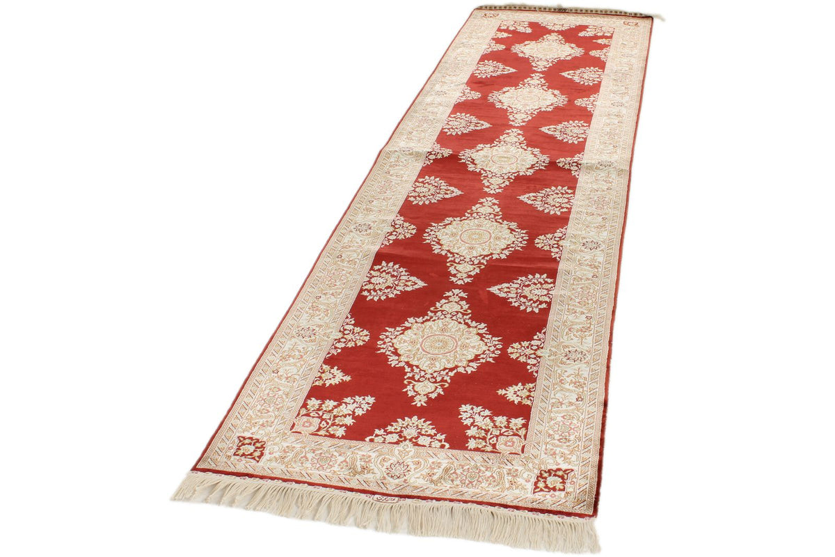 3x10 Red and Ivory Turkish Silk Rug