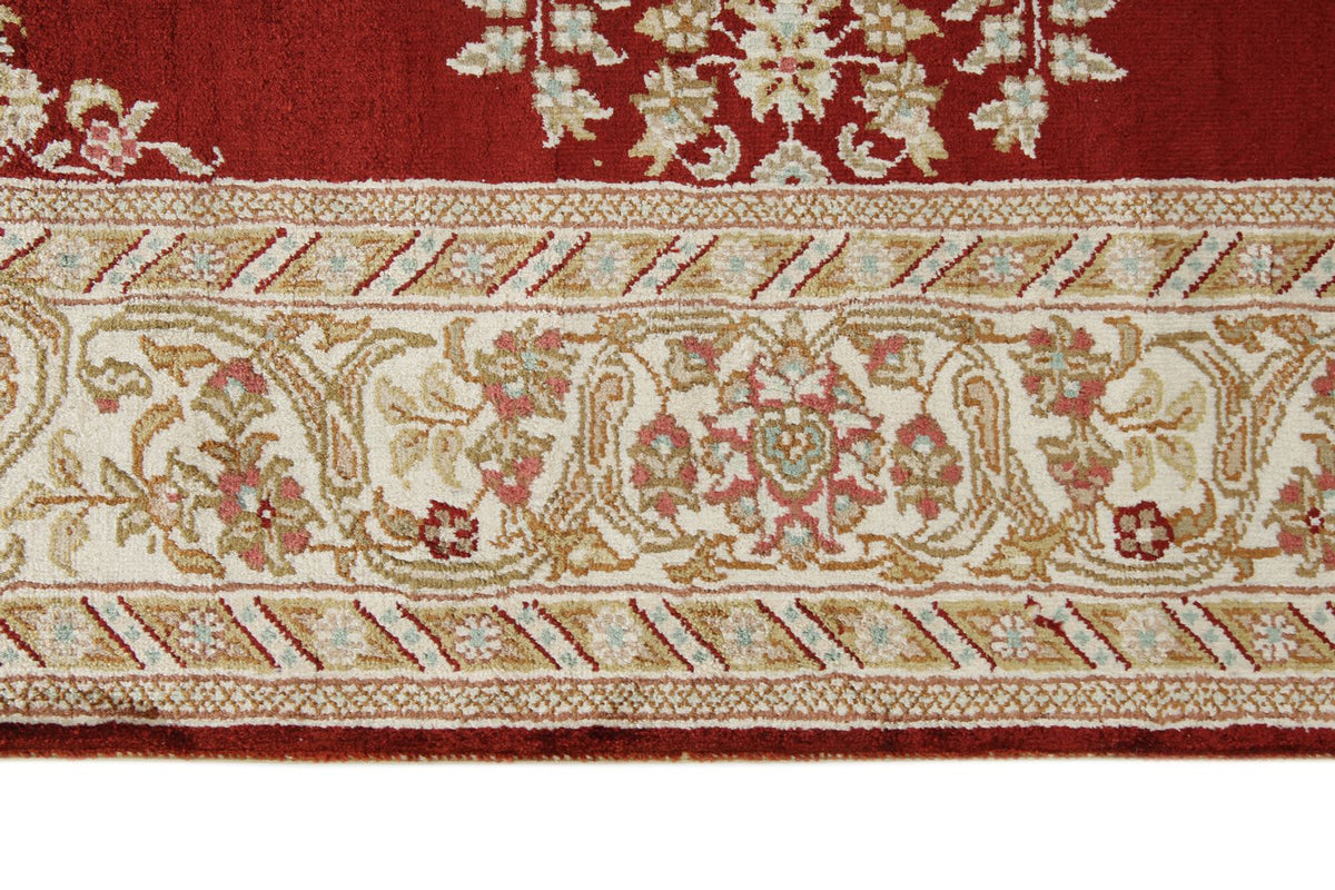 3x10 Red and Ivory Turkish Silk Rug