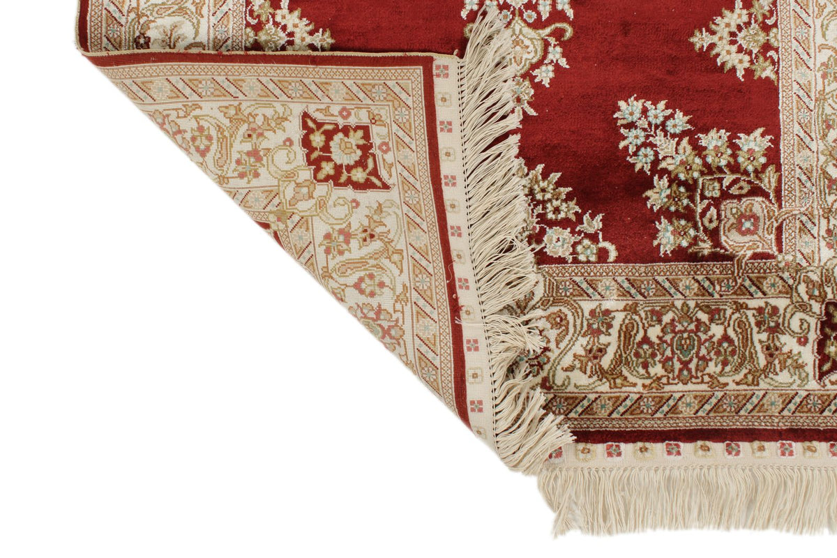 3x10 Red and Ivory Turkish Silk Rug