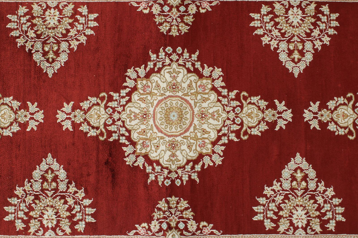 3x10 Red and Ivory Turkish Silk Rug
