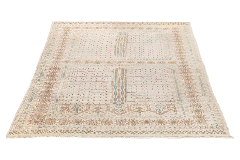 4x6 Ivory and Ivory Anatolian Tribal Rug