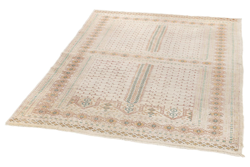 4x6 Ivory and Ivory Anatolian Tribal Rug