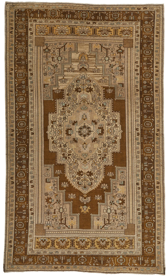 7x12 Ivory and Brown Turkish Tribal Rug