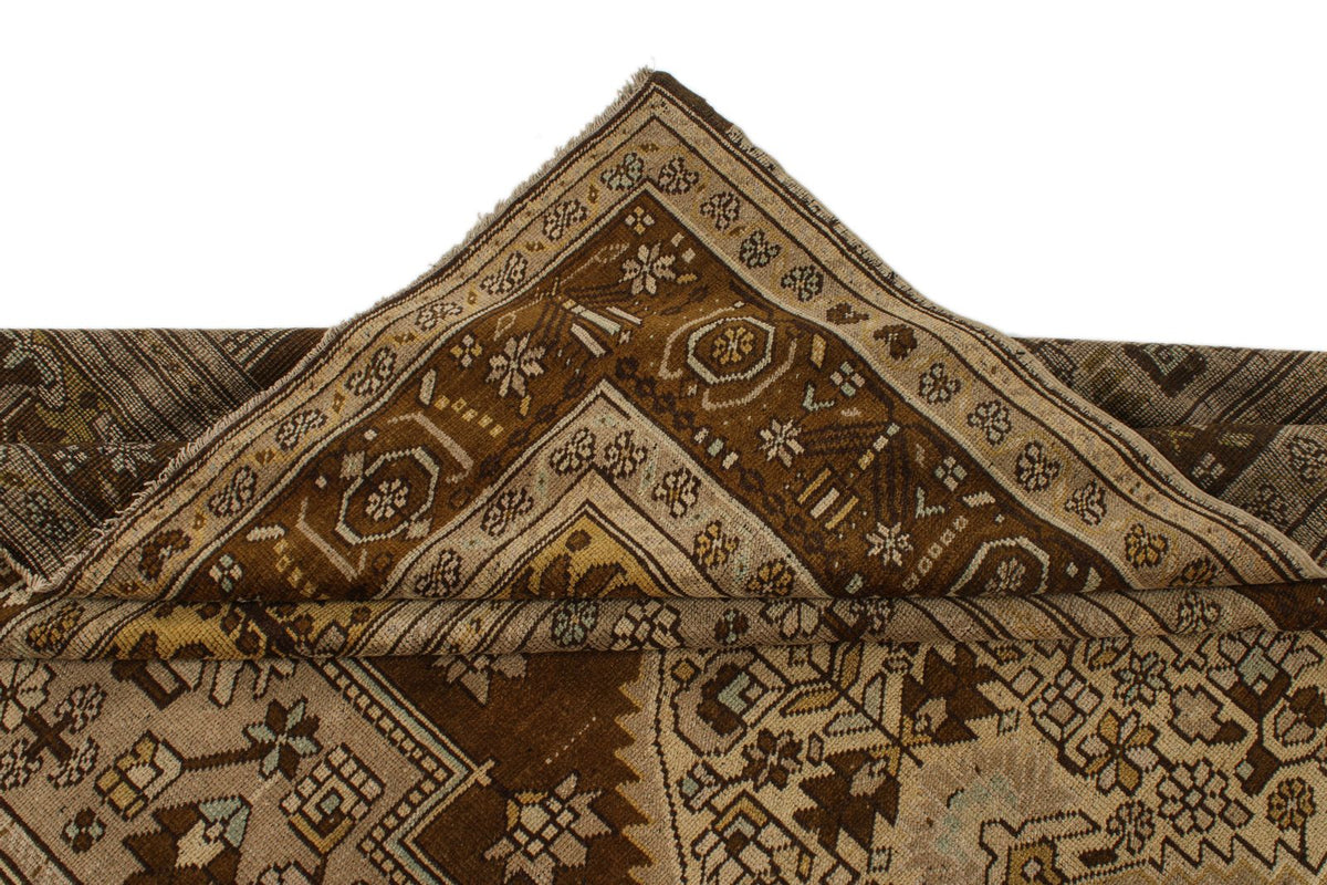 7x12 Ivory and Brown Turkish Tribal Rug