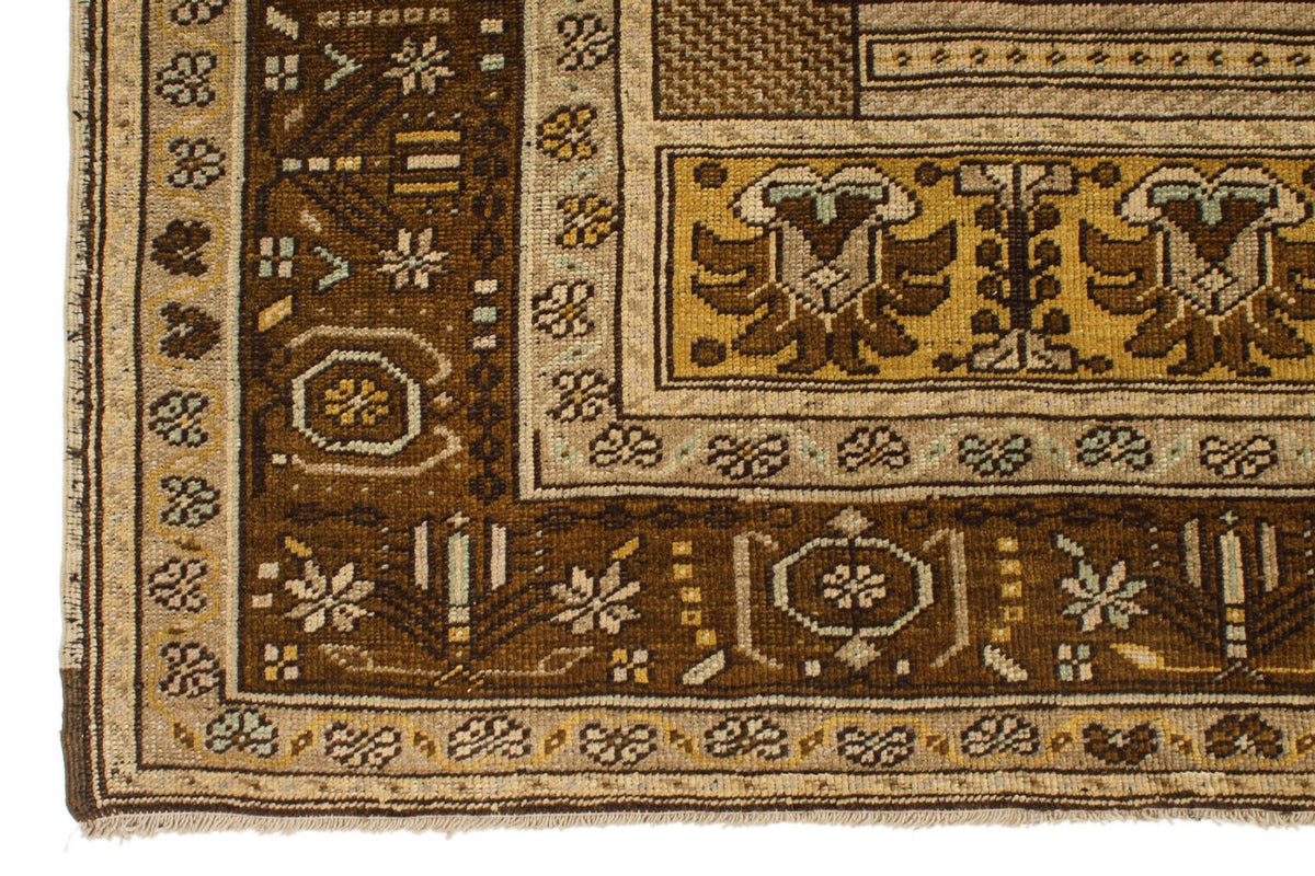 7x12 Ivory and Brown Turkish Tribal Rug