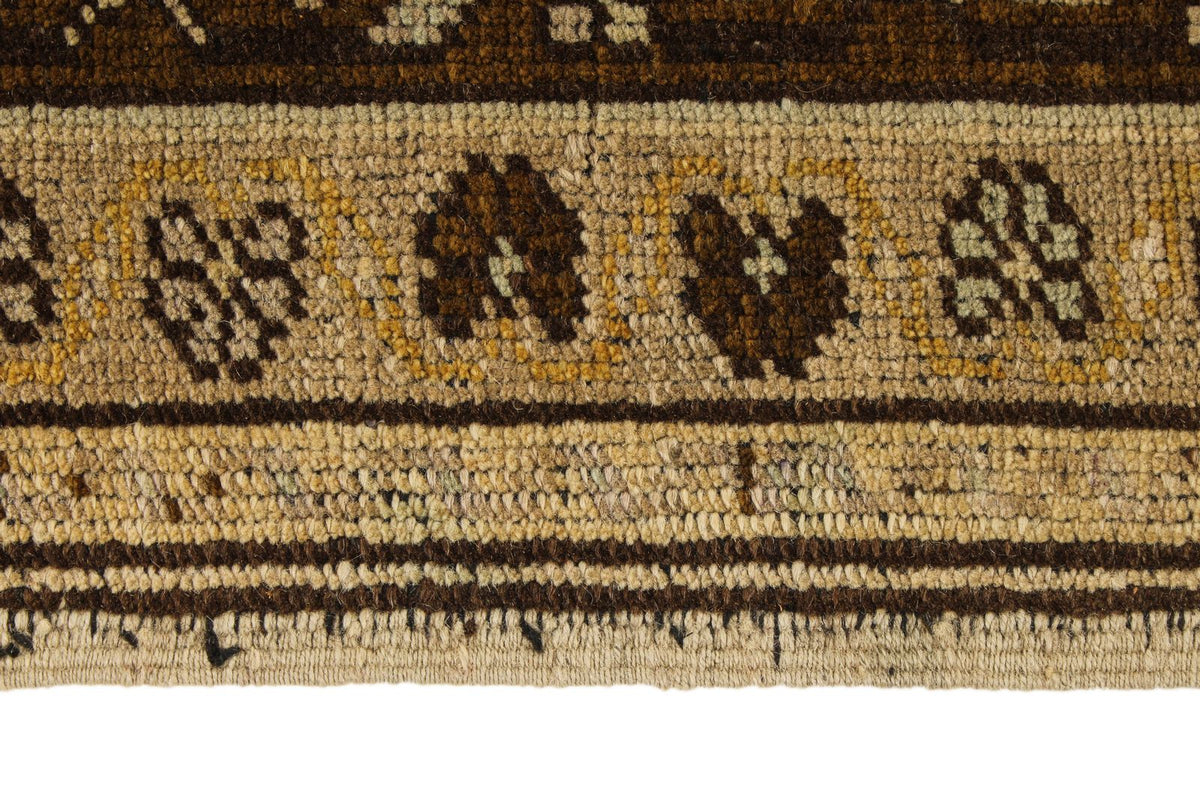 7x12 Ivory and Brown Turkish Tribal Rug