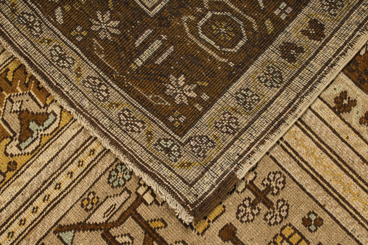 7x12 Ivory and Brown Turkish Tribal Rug