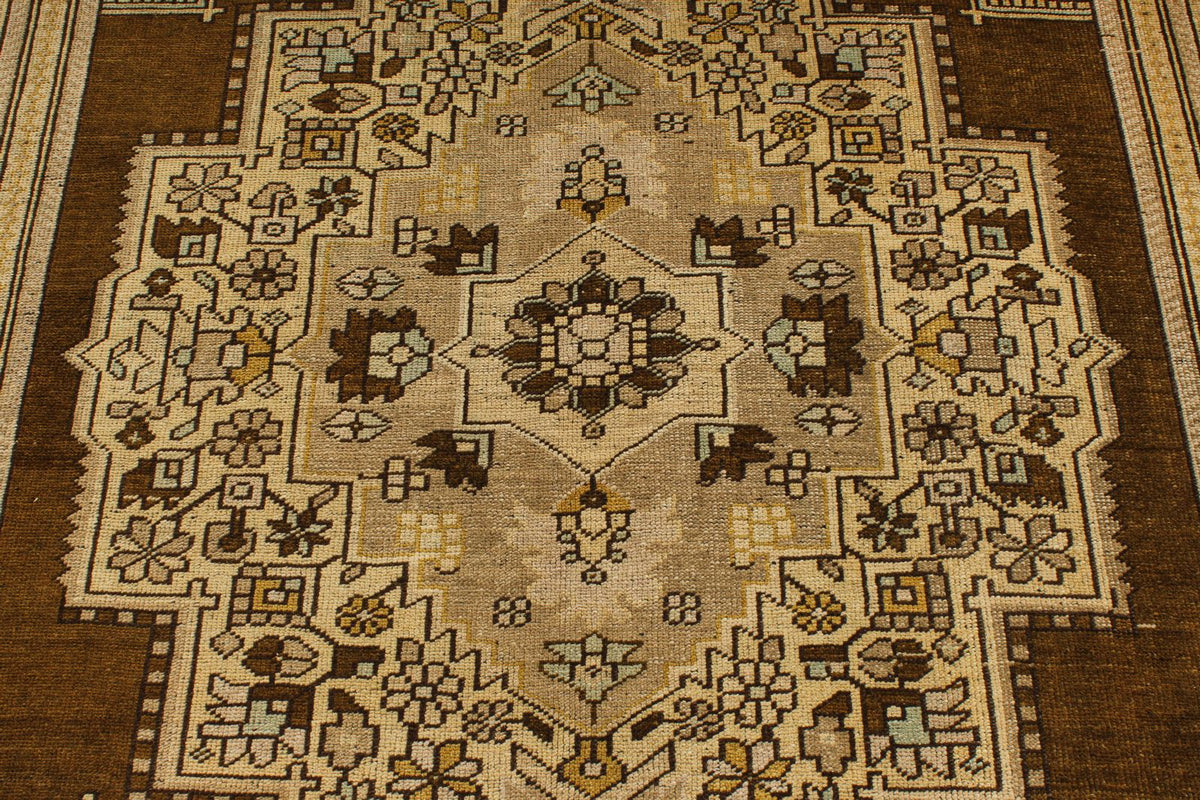 7x12 Ivory and Brown Turkish Tribal Rug