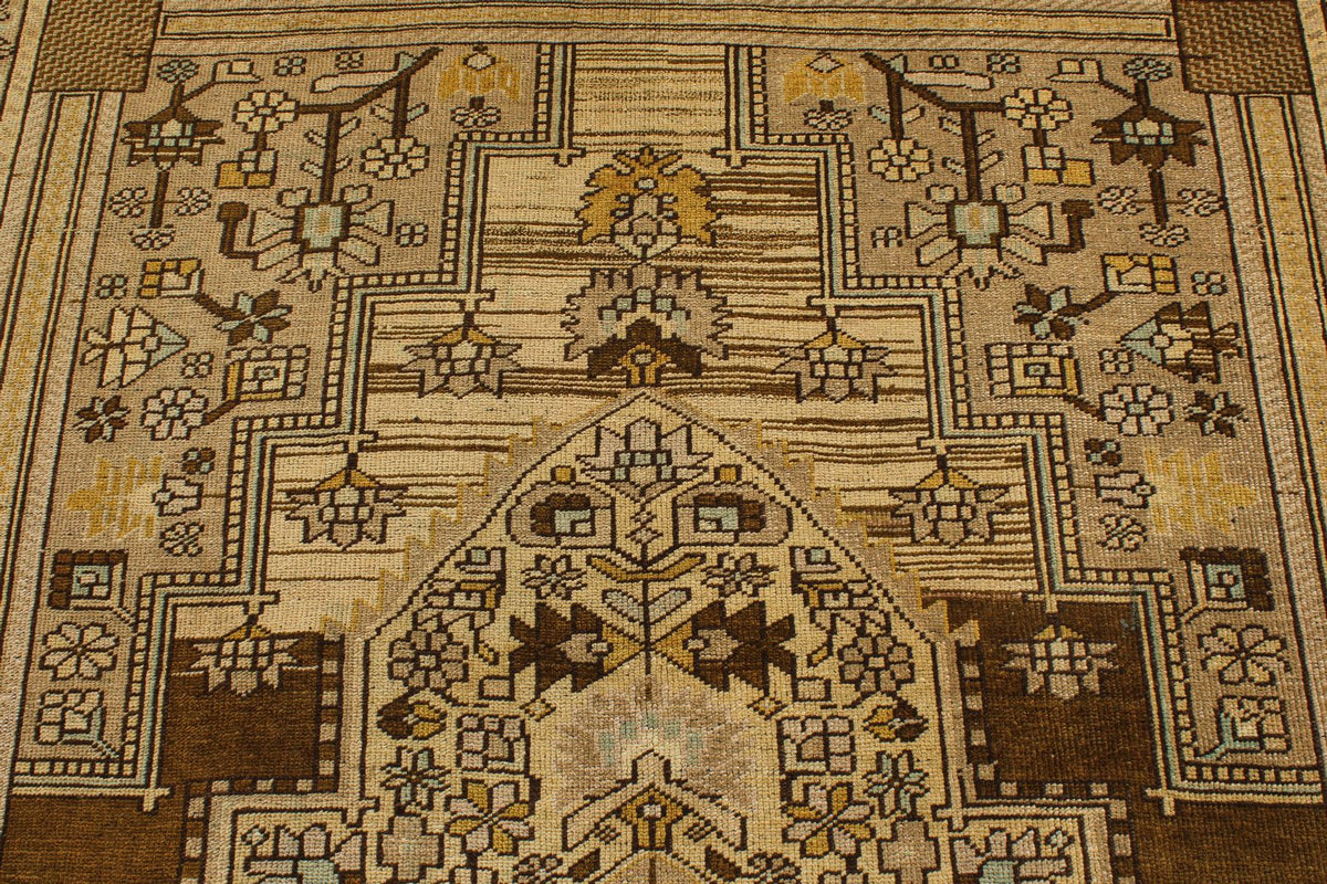 7x12 Ivory and Brown Turkish Tribal Rug
