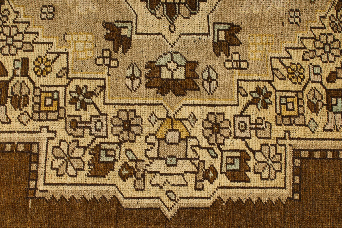 7x12 Ivory and Brown Turkish Tribal Rug