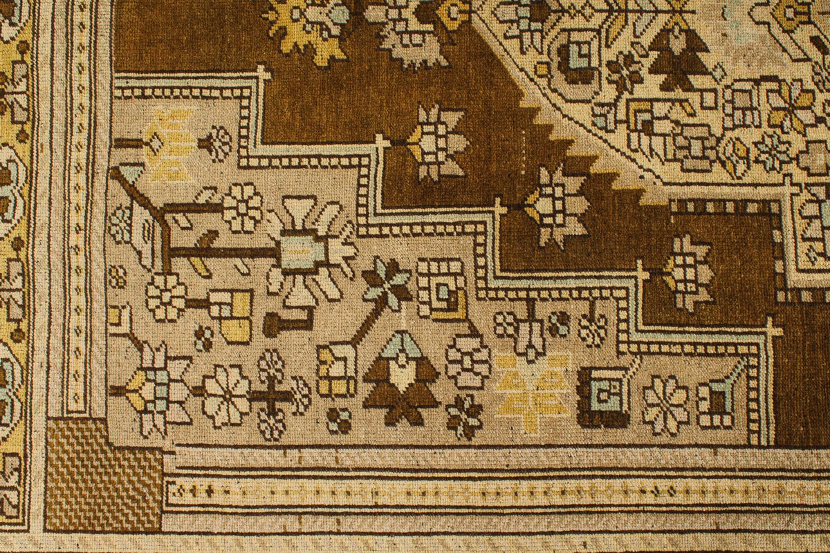 7x12 Ivory and Brown Turkish Tribal Rug