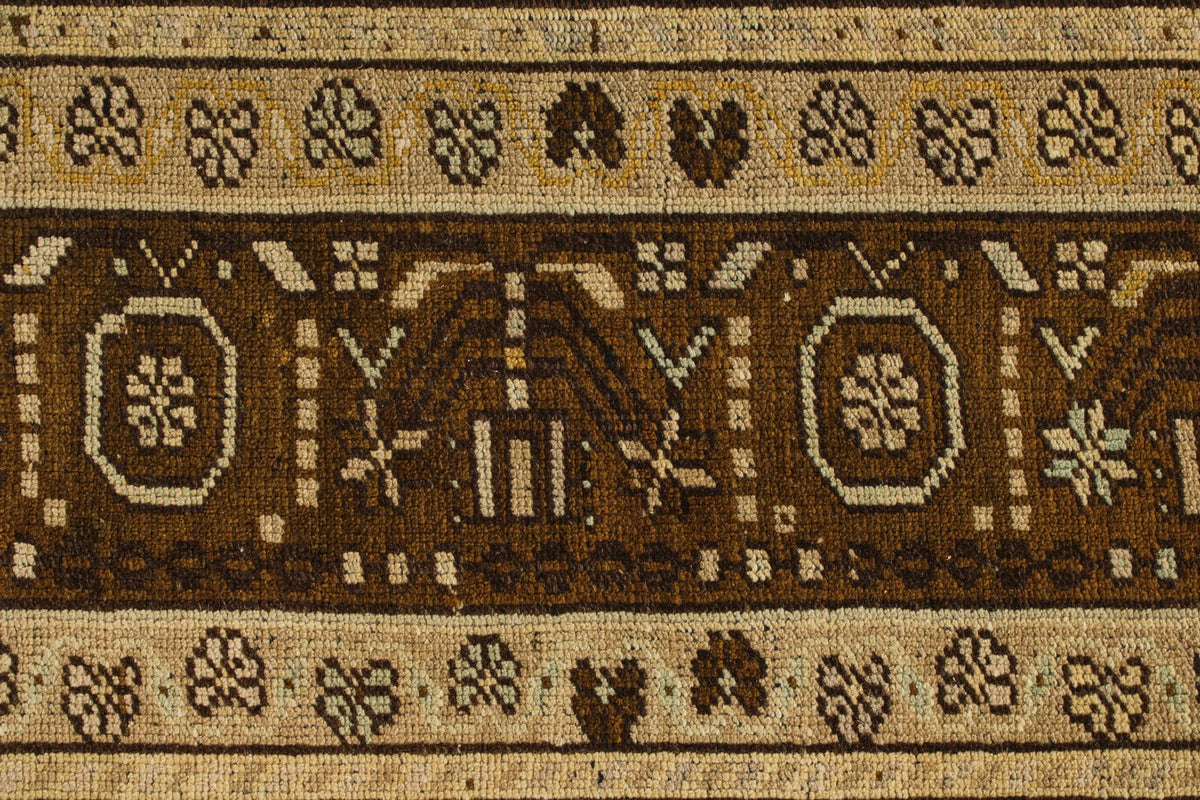 7x12 Ivory and Brown Turkish Tribal Rug