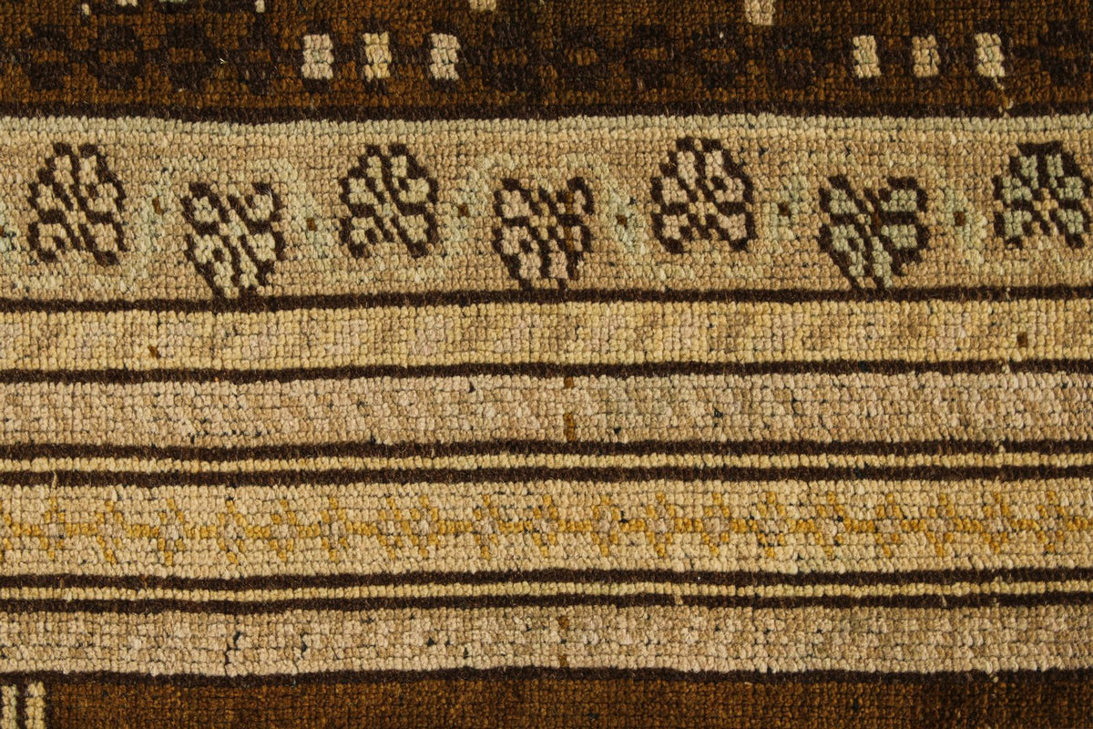 7x12 Ivory and Brown Turkish Tribal Rug