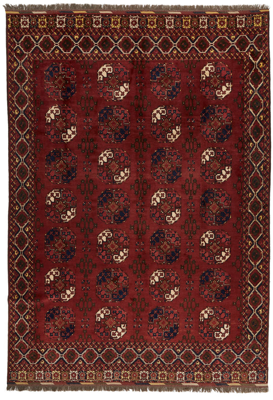 9x13 Red and Ivory Turkish Tribal Rug