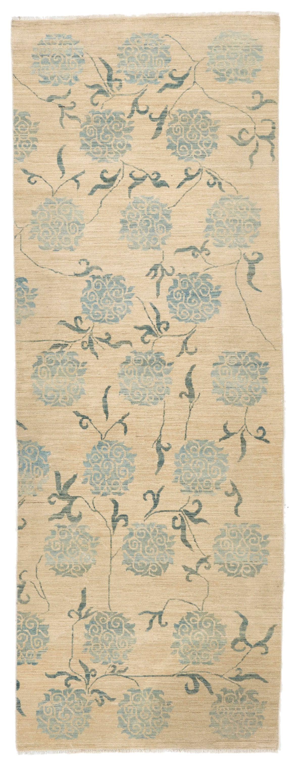 3x10 Ivory and Blue Traditional Rug