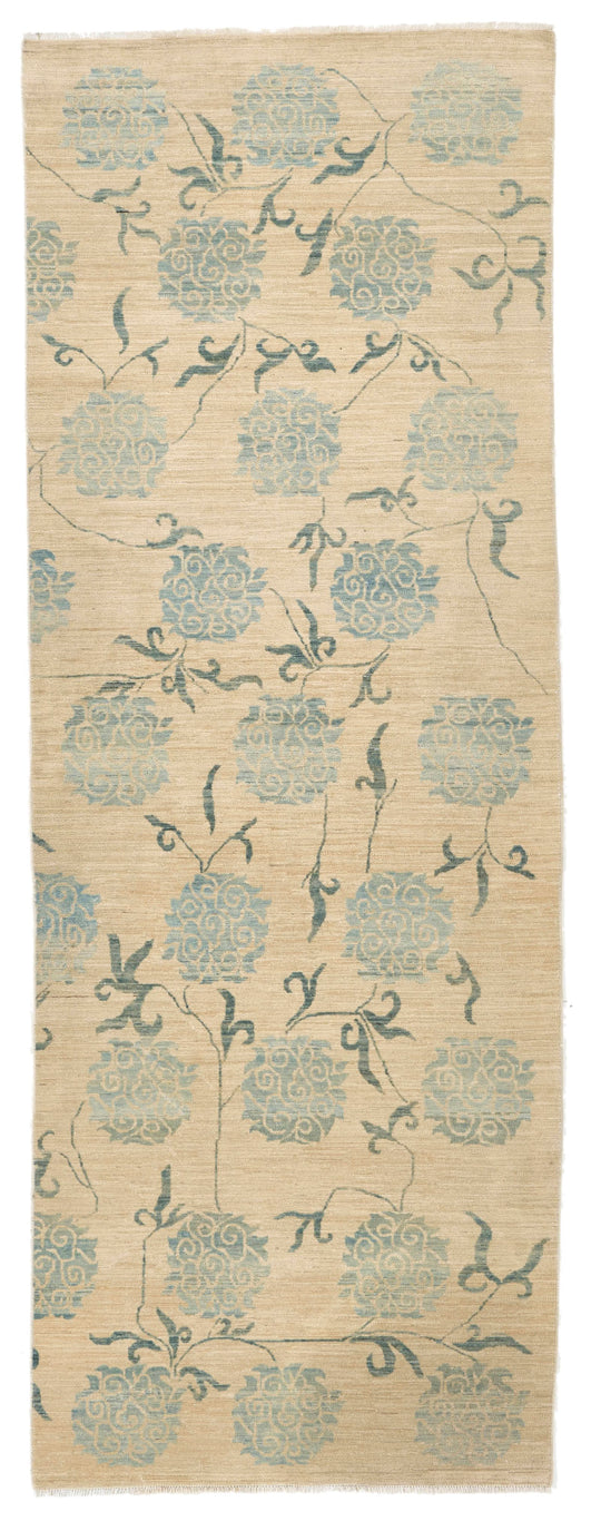 3x10 Ivory and Blue Traditional Rug