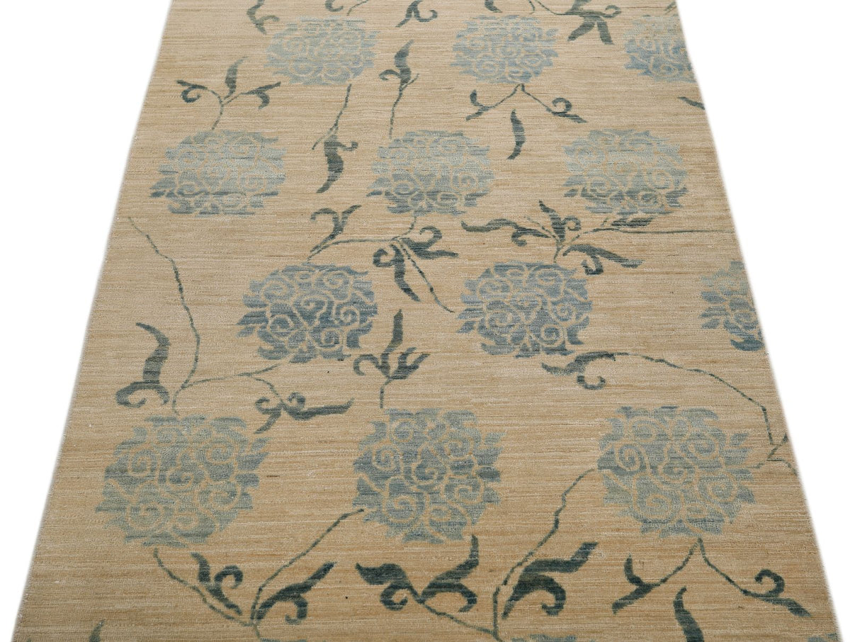 3x10 Ivory and Blue Traditional Rug