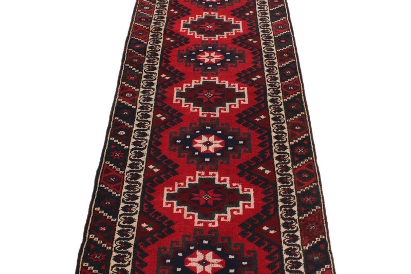 3x10 Red and Navy Anatolian Tribal Runner