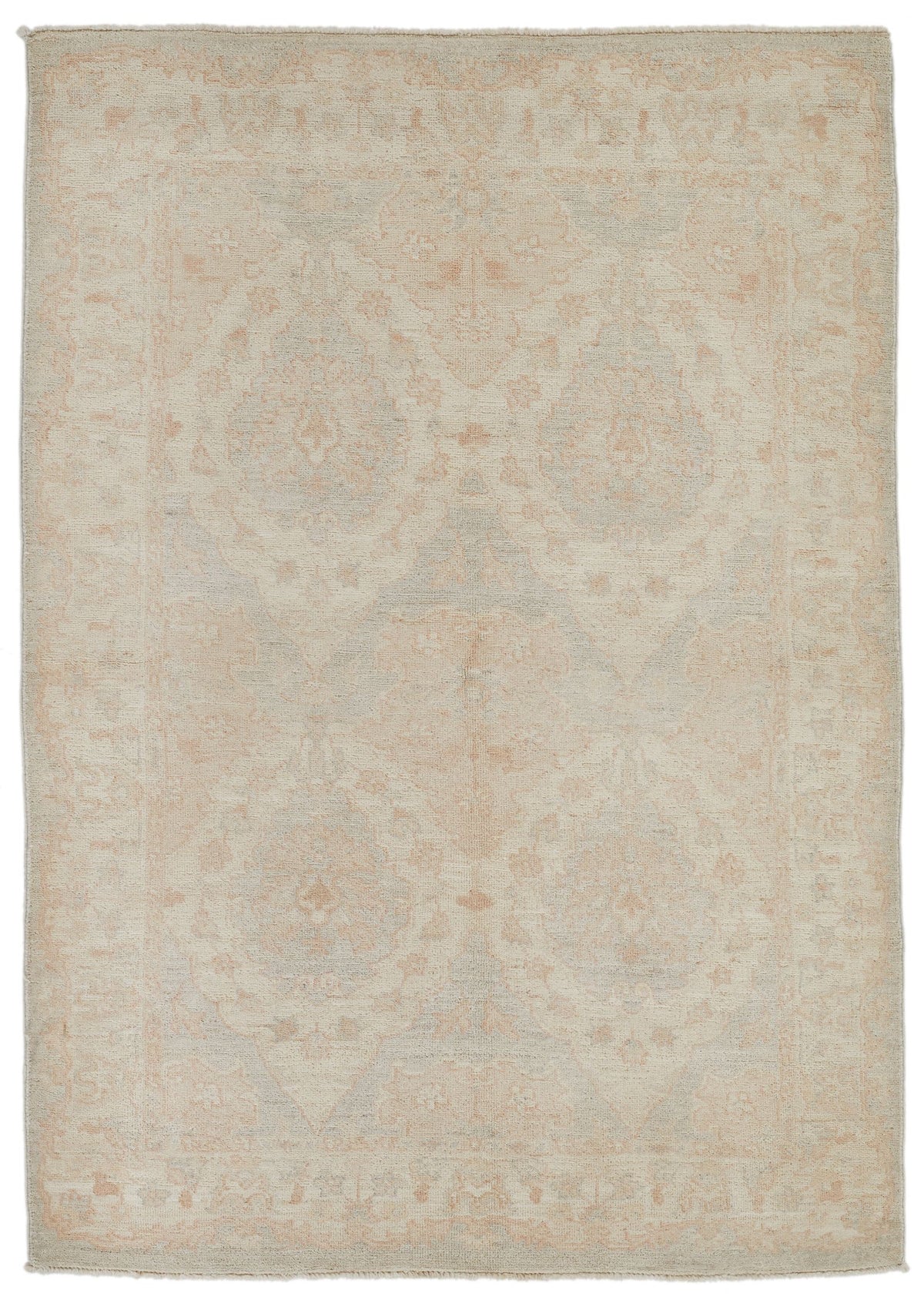 4x6 Off White and Blue Turkish Oushak Rug