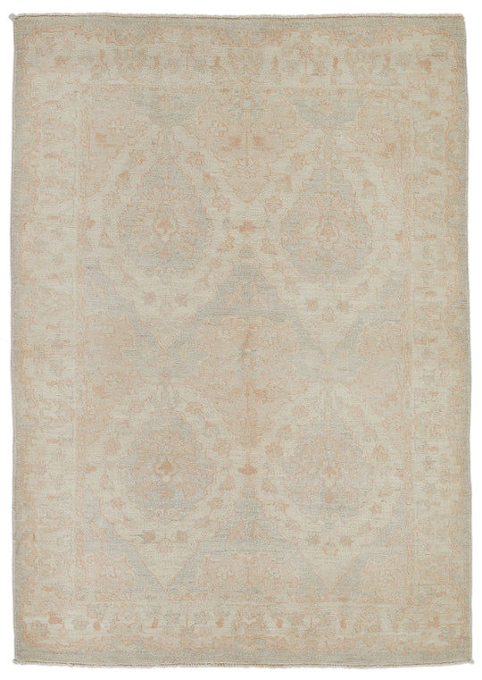 4x6 Off White and Blue Turkish Oushak Rug
