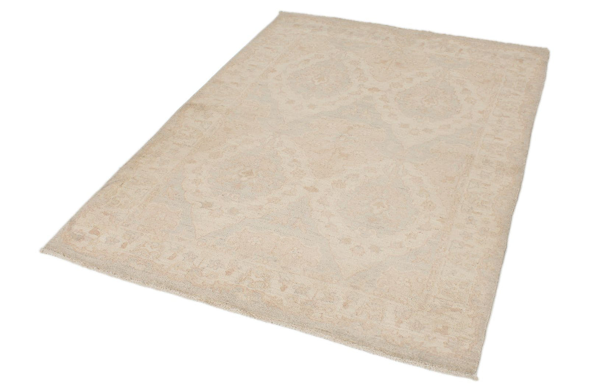 4x6 Off White and Blue Turkish Oushak Rug