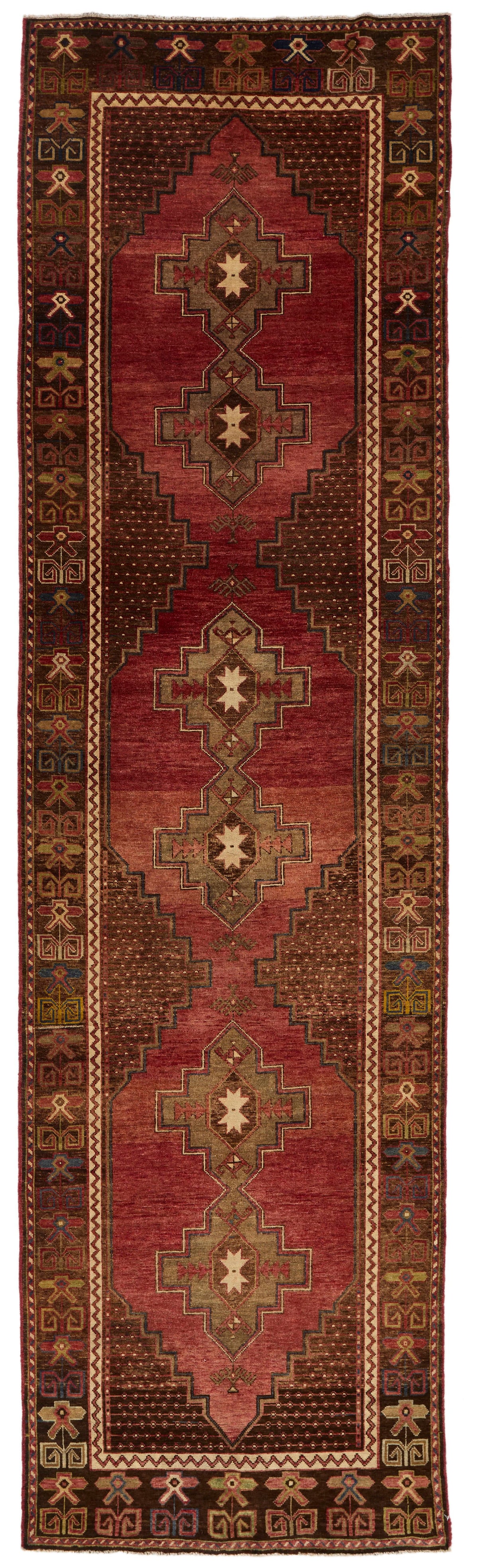 4x14 Red and Brown Turkish Tribal Runner