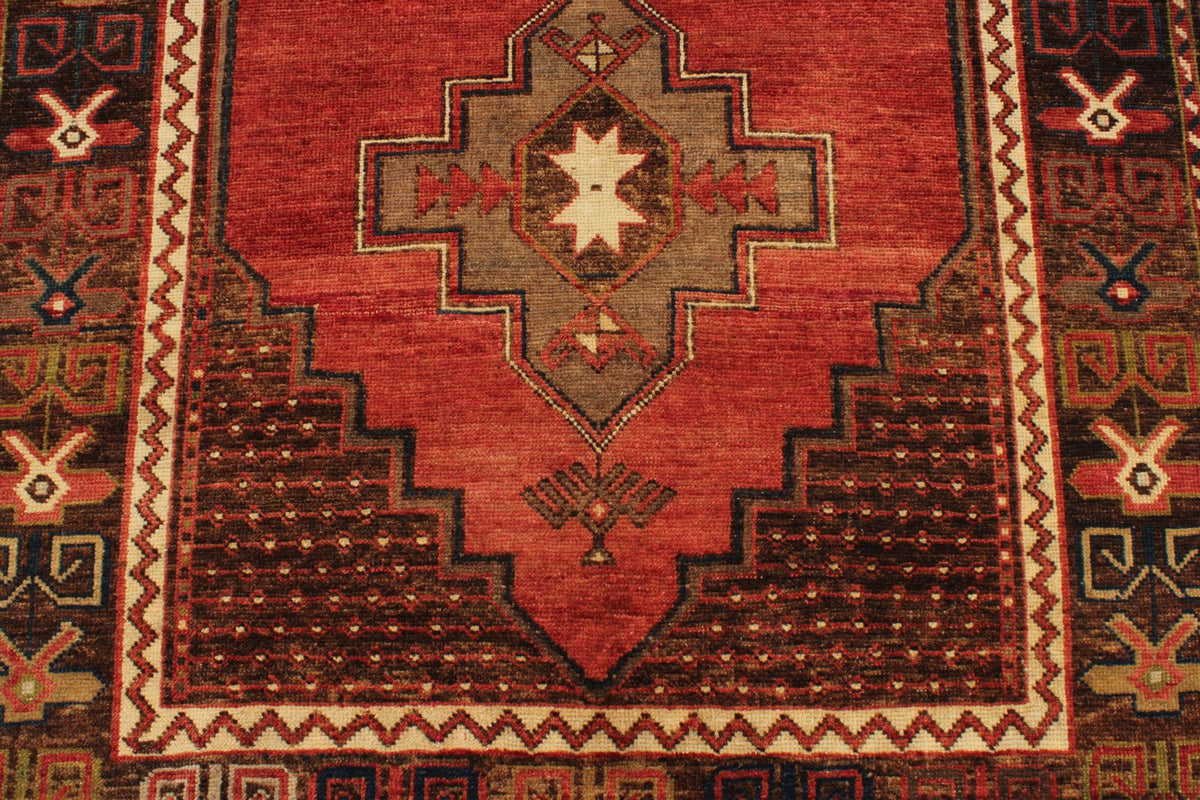 4x14 Red and Brown Turkish Tribal Runner