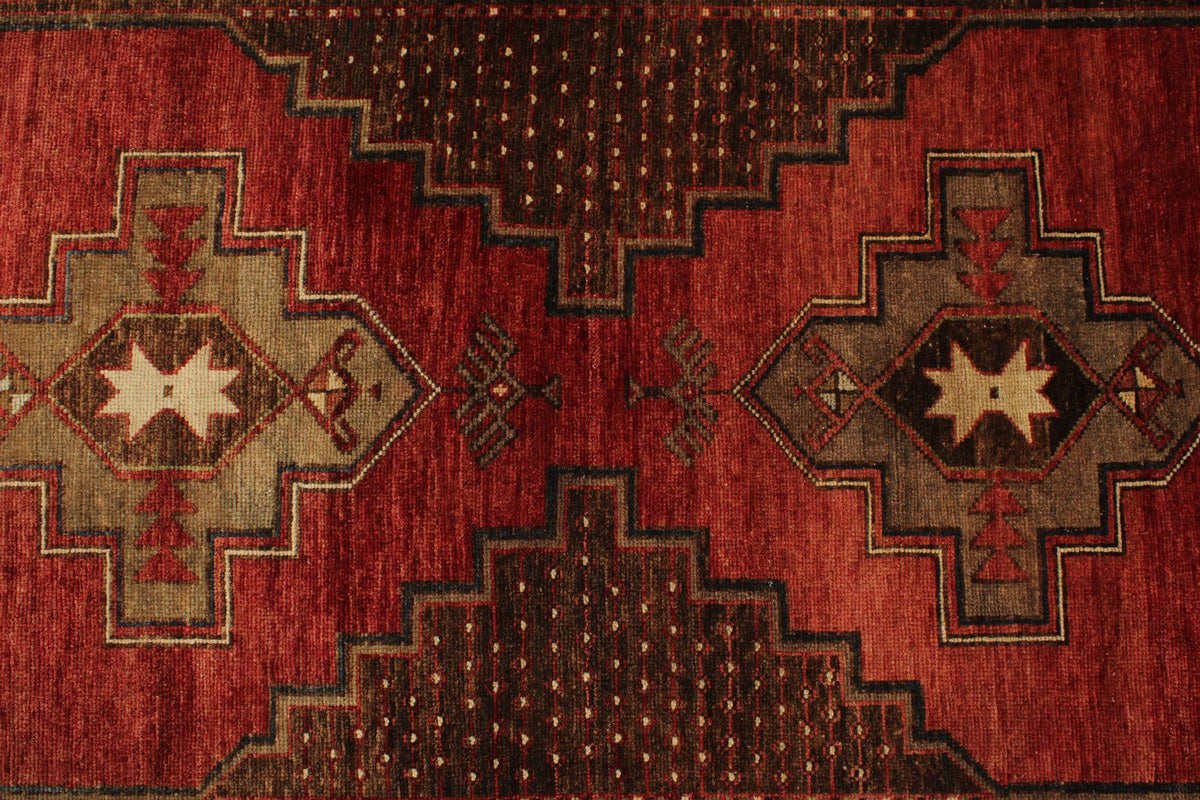 4x14 Red and Brown Turkish Tribal Runner