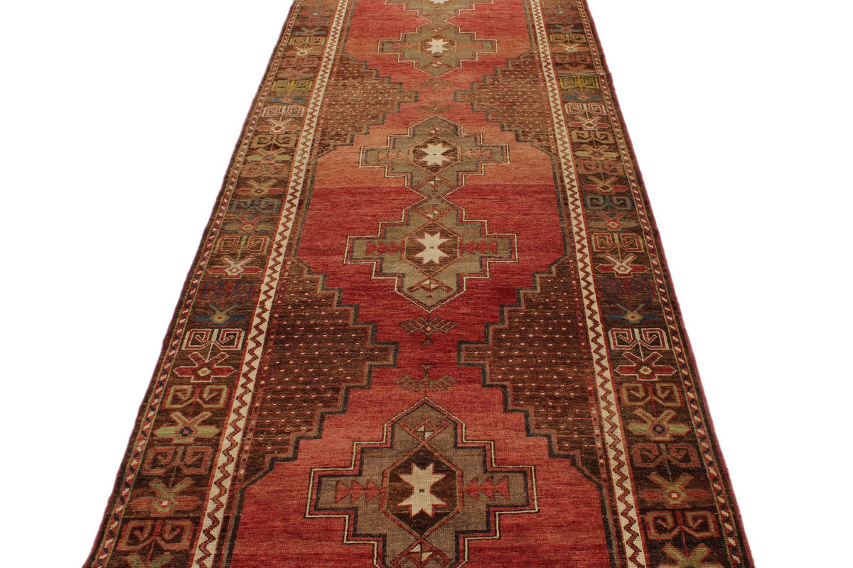 4x14 Red and Brown Turkish Tribal Runner