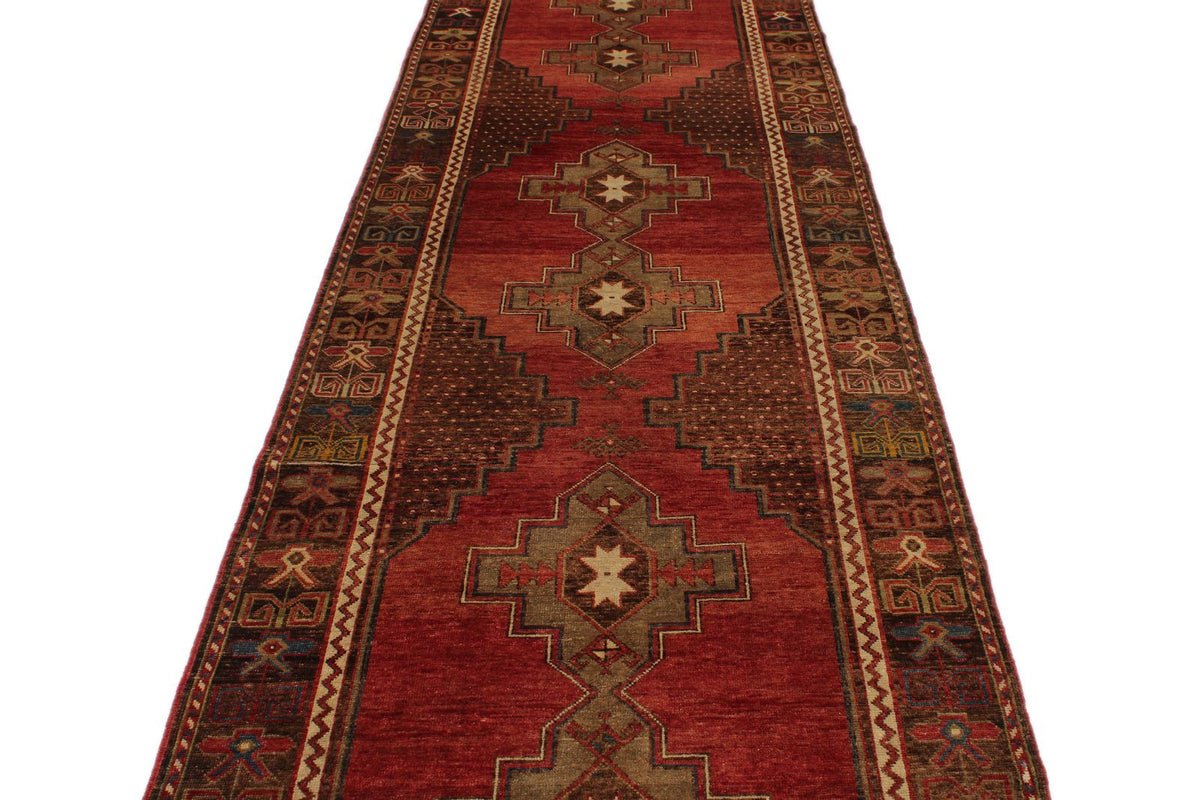 4x14 Red and Brown Turkish Tribal Runner