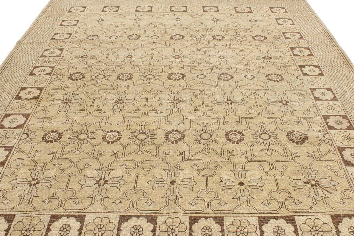 8x10 Ivory and Brown Turkish Tribal Rug
