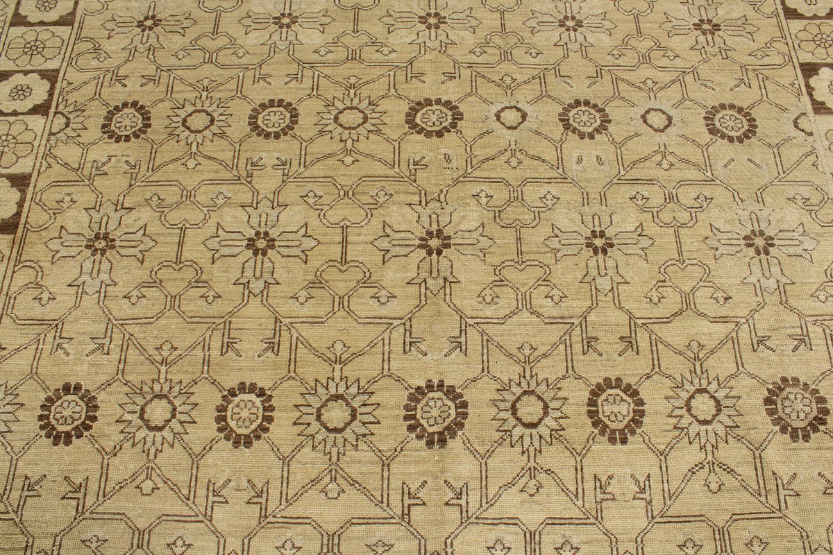 8x10 Ivory and Brown Turkish Tribal Rug