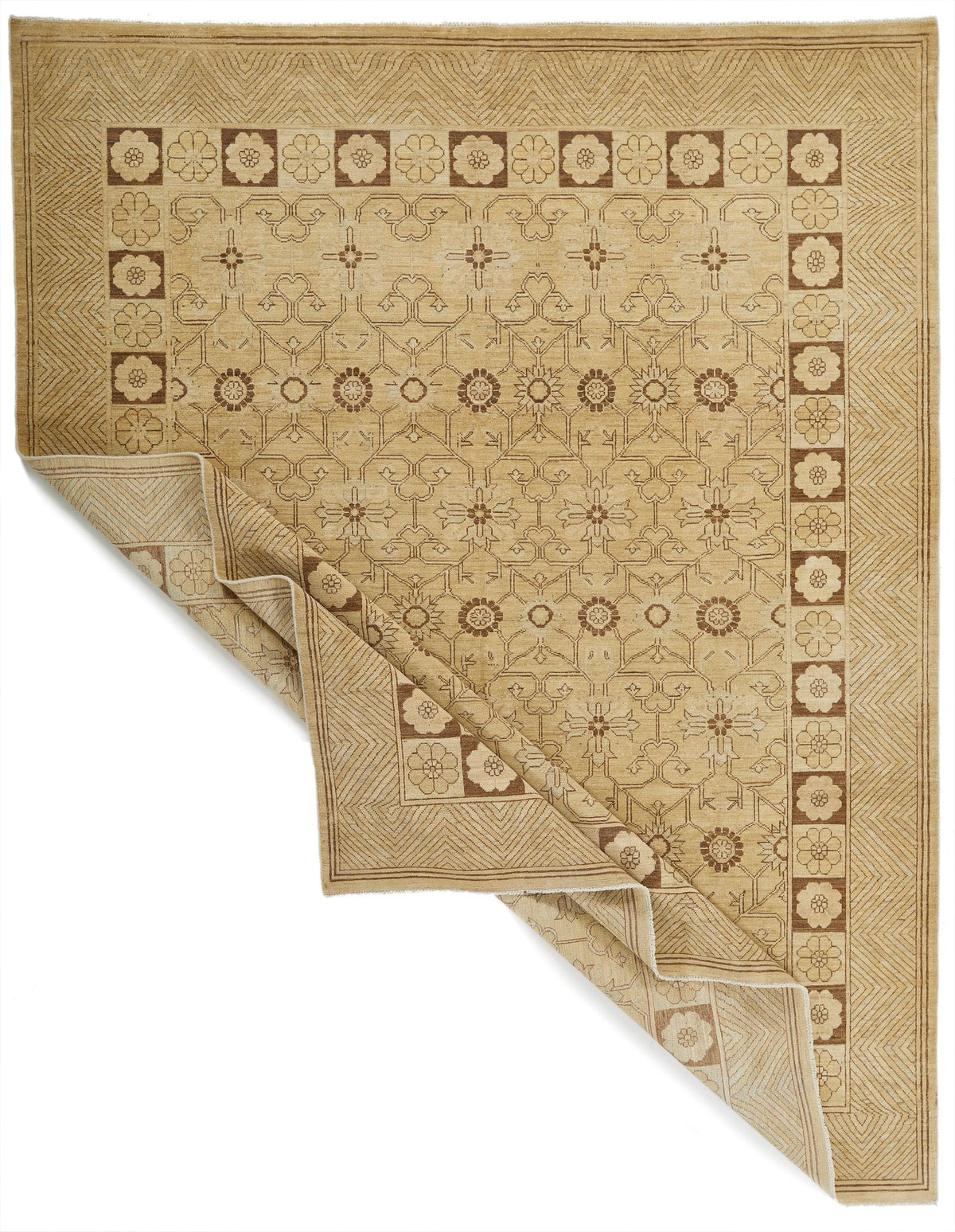 8x10 Ivory and Brown Turkish Tribal Rug