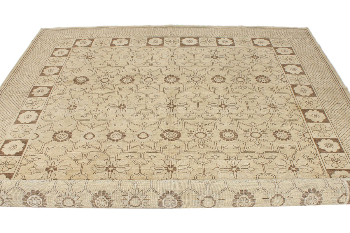 8x10 Ivory and Brown Turkish Tribal Rug