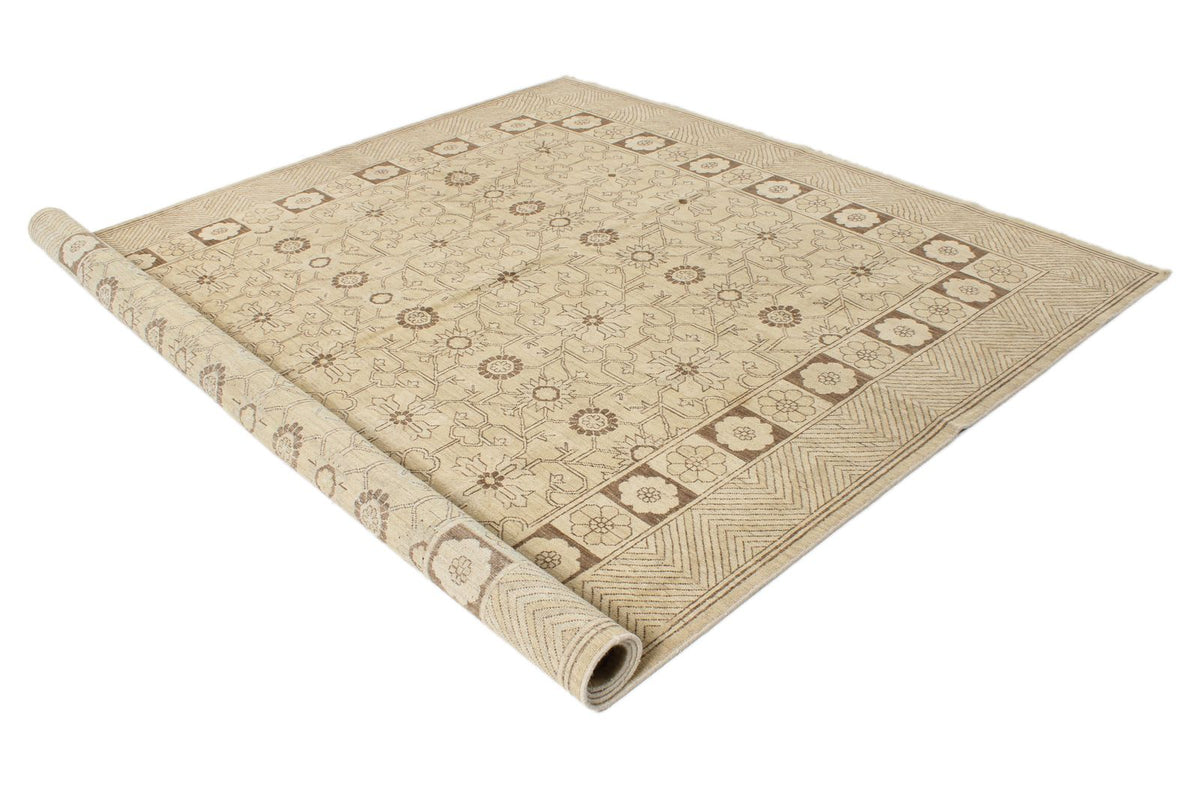 8x10 Ivory and Brown Turkish Tribal Rug