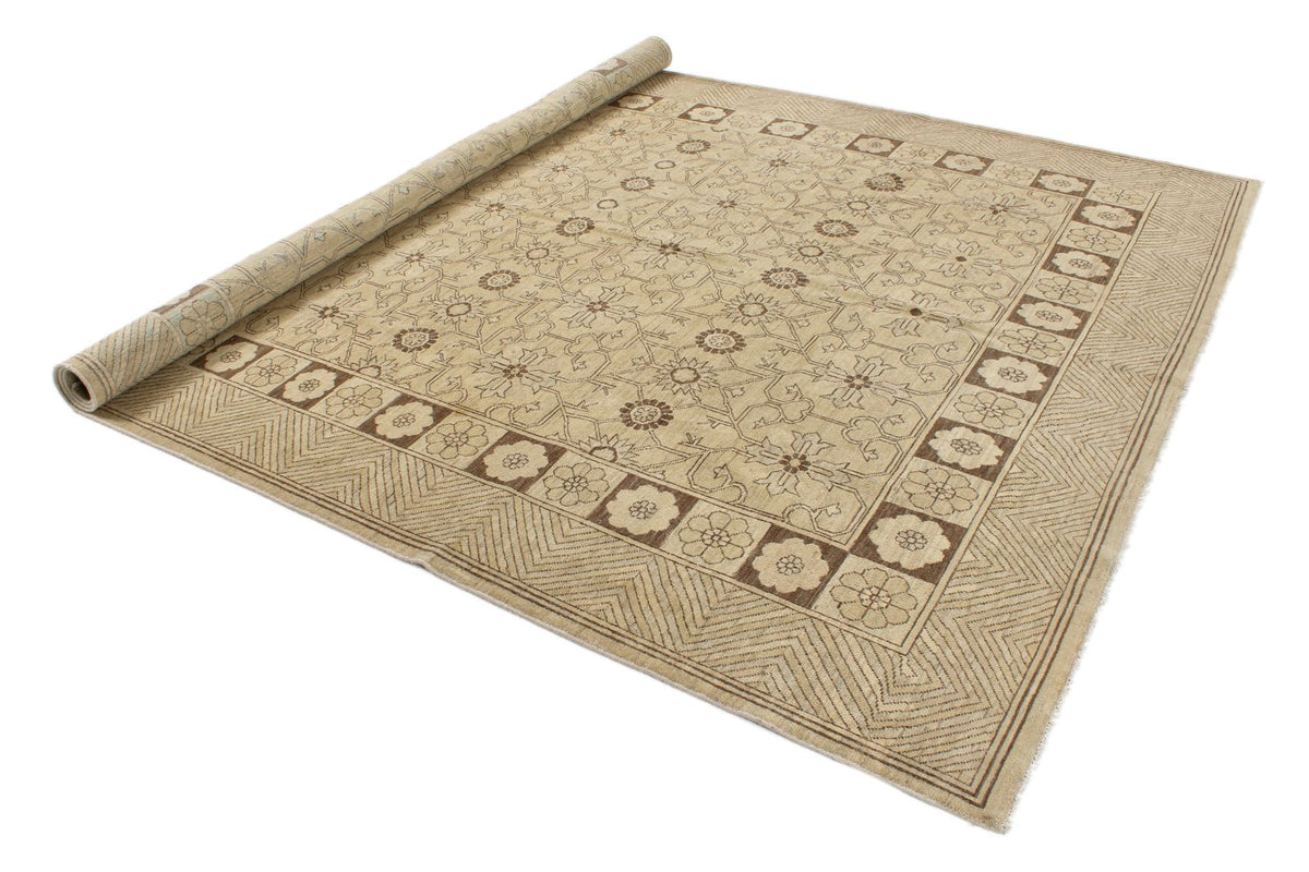 8x10 Ivory and Brown Turkish Tribal Rug