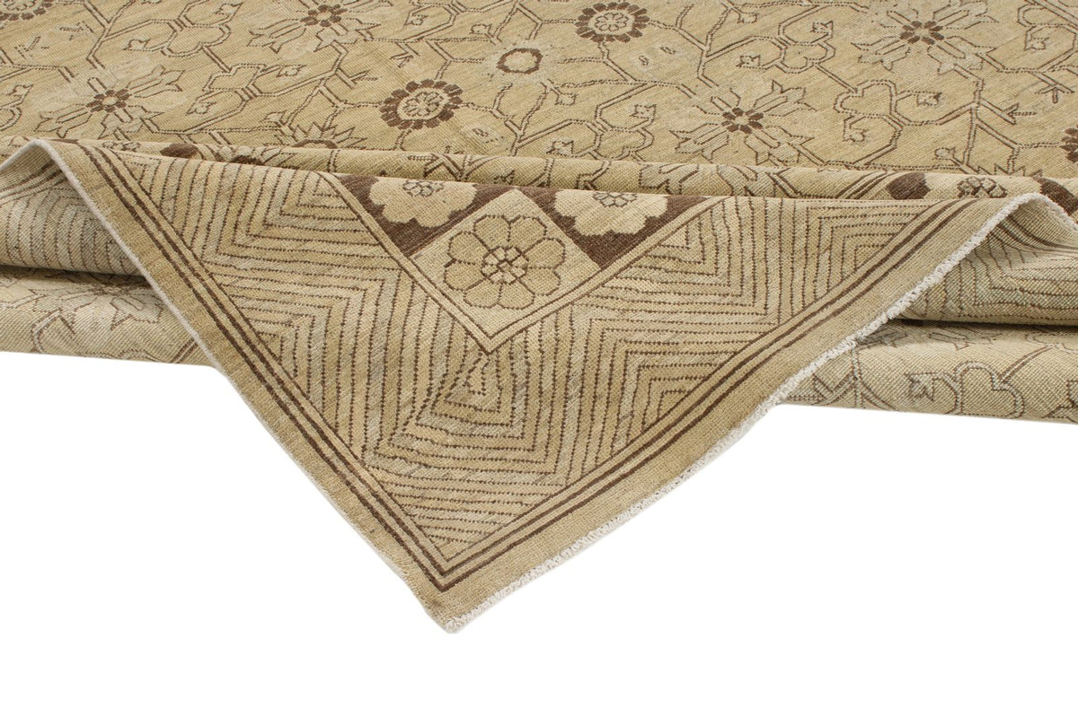 8x10 Ivory and Brown Turkish Tribal Rug