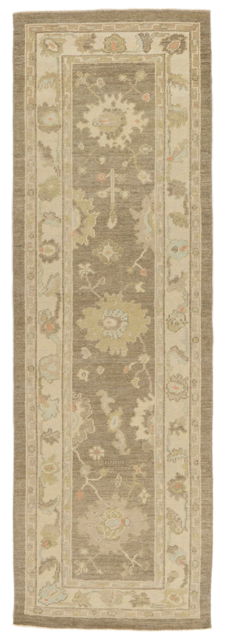 3x9 Gray and Ivory Turkish Oushak Runner