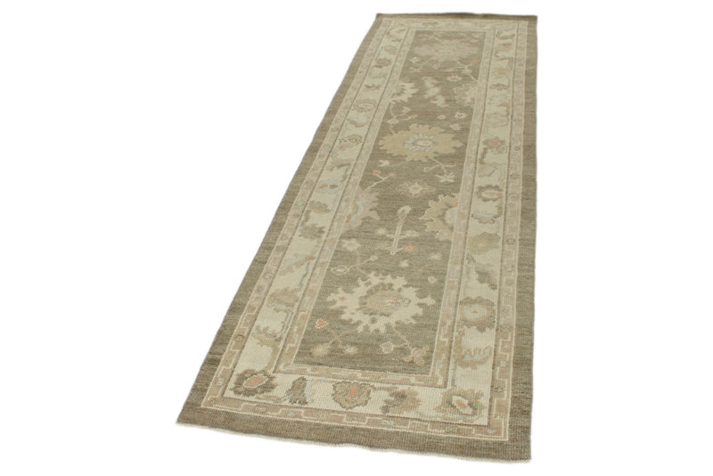 3x9 Gray and Ivory Turkish Oushak Runner