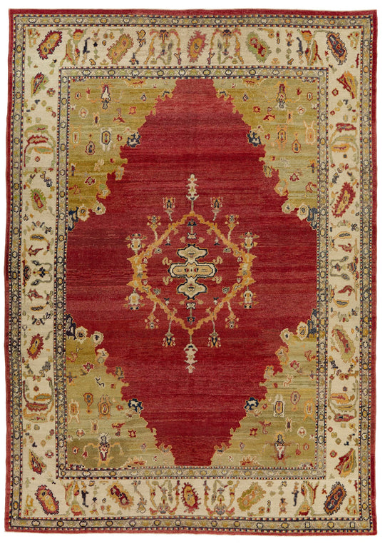 9x13 Red and Ivory Turkish Oushak Rug