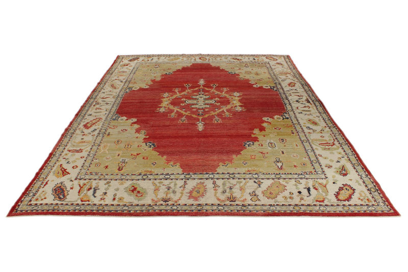 9x13 Red and Ivory Turkish Oushak Rug