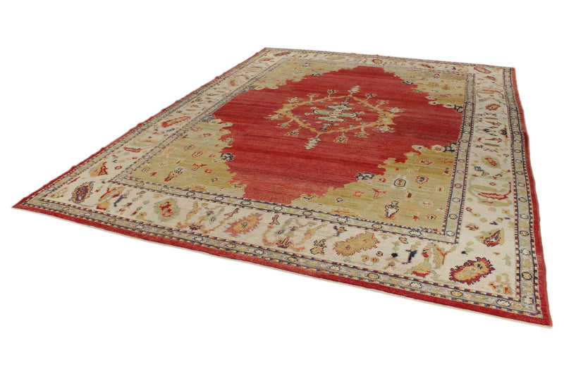 9x13 Red and Ivory Turkish Oushak Rug