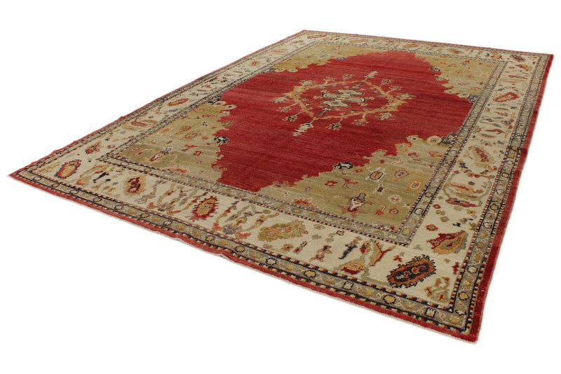 9x13 Red and Ivory Turkish Oushak Rug