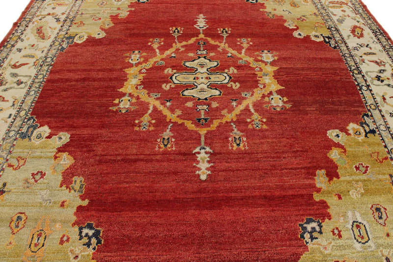 9x13 Red and Ivory Turkish Oushak Rug