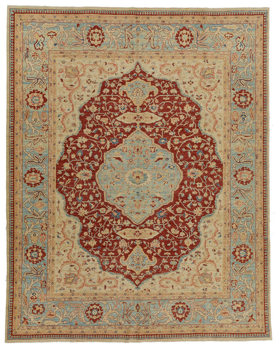 8x10 Red and Blue Turkish Oushak Rug