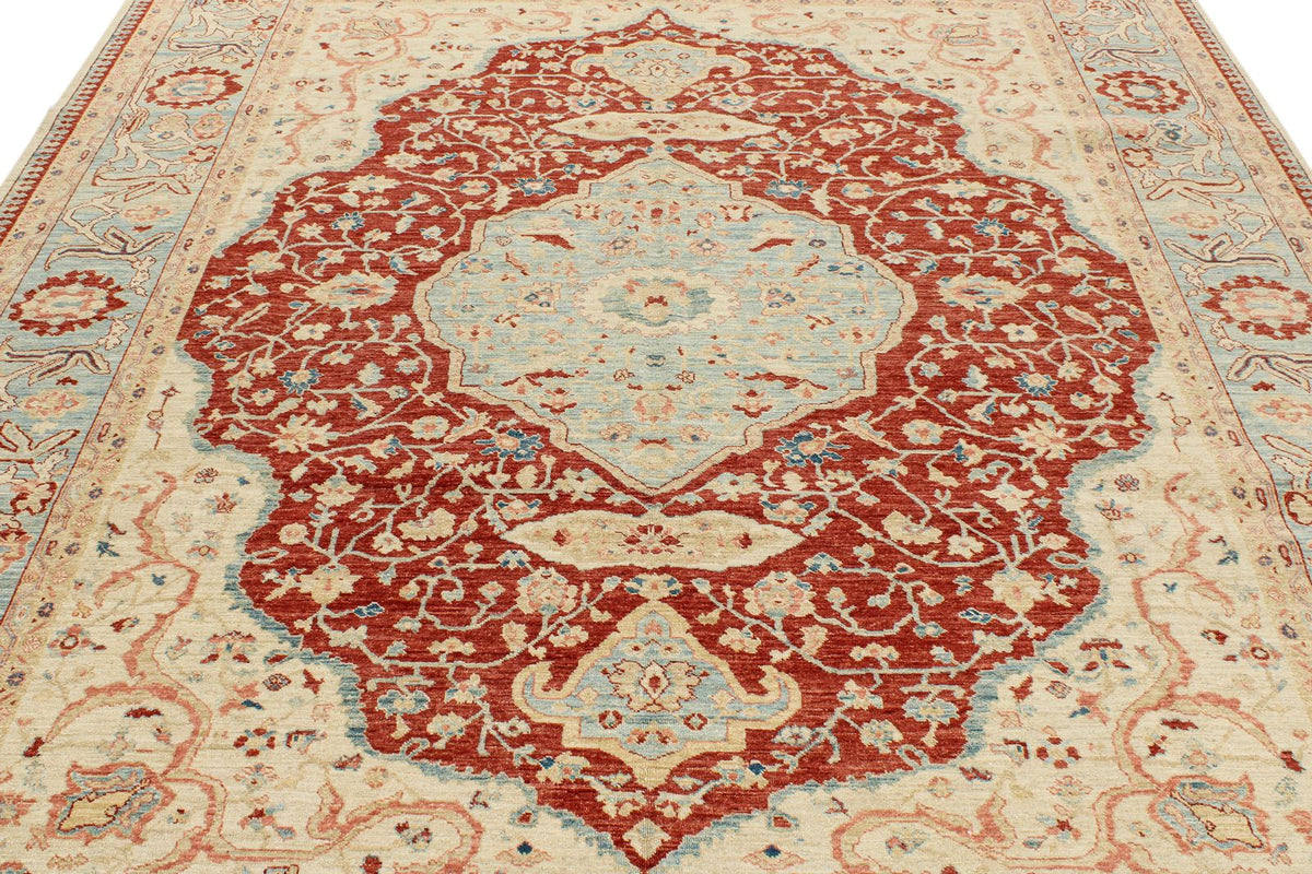 8x10 Red and Blue Turkish Oushak Rug
