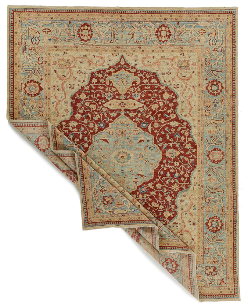 8x10 Red and Blue Turkish Oushak Rug