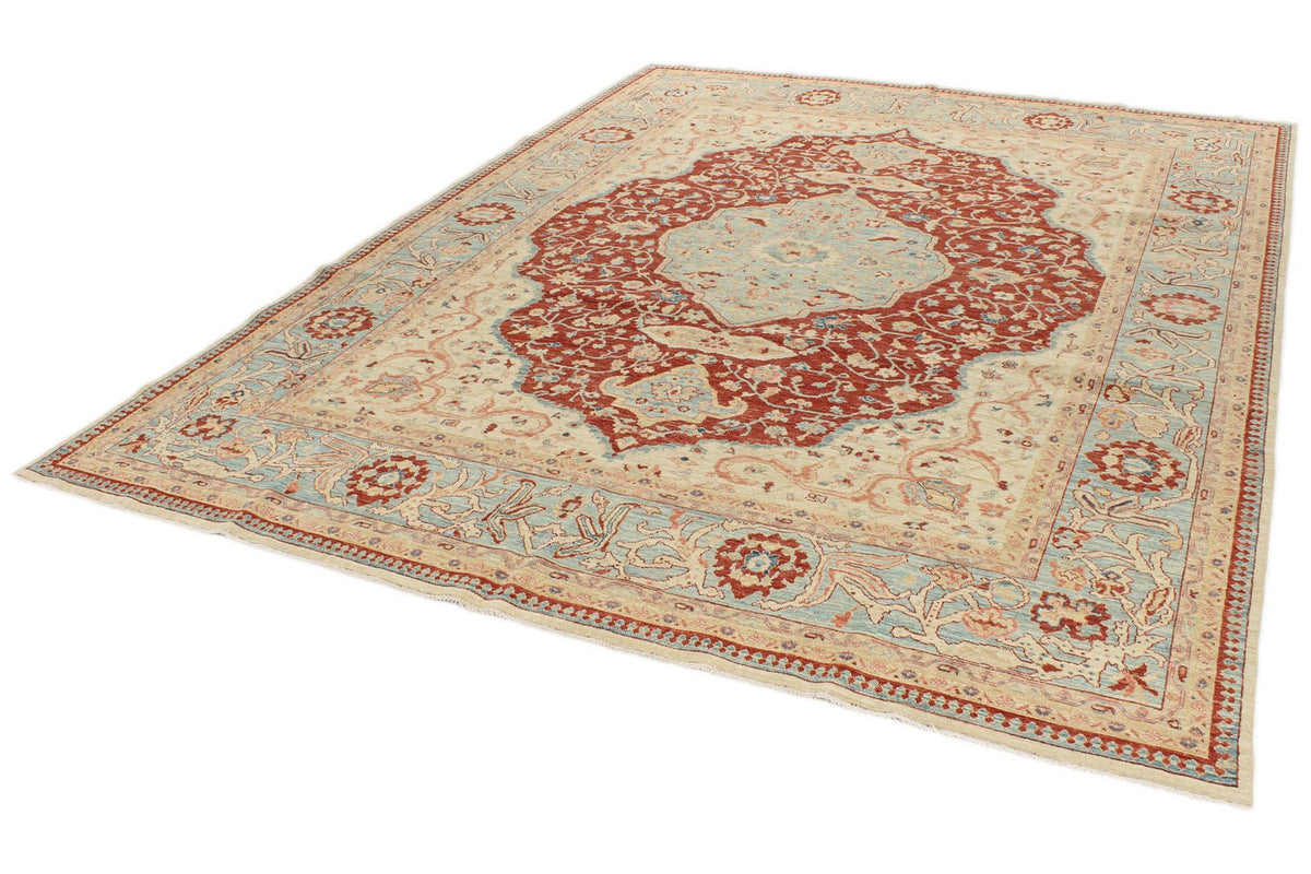 8x10 Red and Blue Turkish Oushak Rug