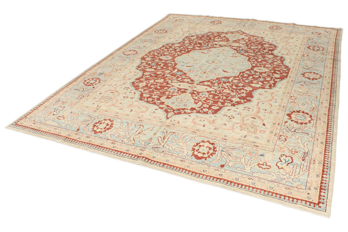 8x10 Red and Blue Turkish Oushak Rug